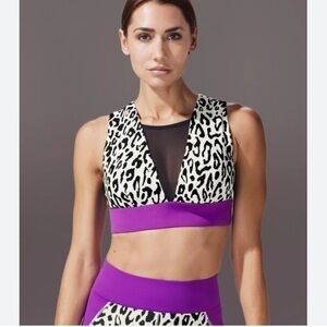 MICHI POLARIS LEOPARD PRINTED LONGLINE SPORTS BRA - IVORY ORCHID MEDIUM